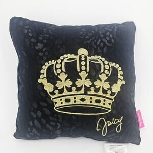 Juicy Couture Home Los Angeles Black Leopard Print Embroidered Gold Crown 15"